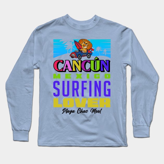 surf cancun chac mool beach Long Sleeve T-Shirt by Imaginar.drawing